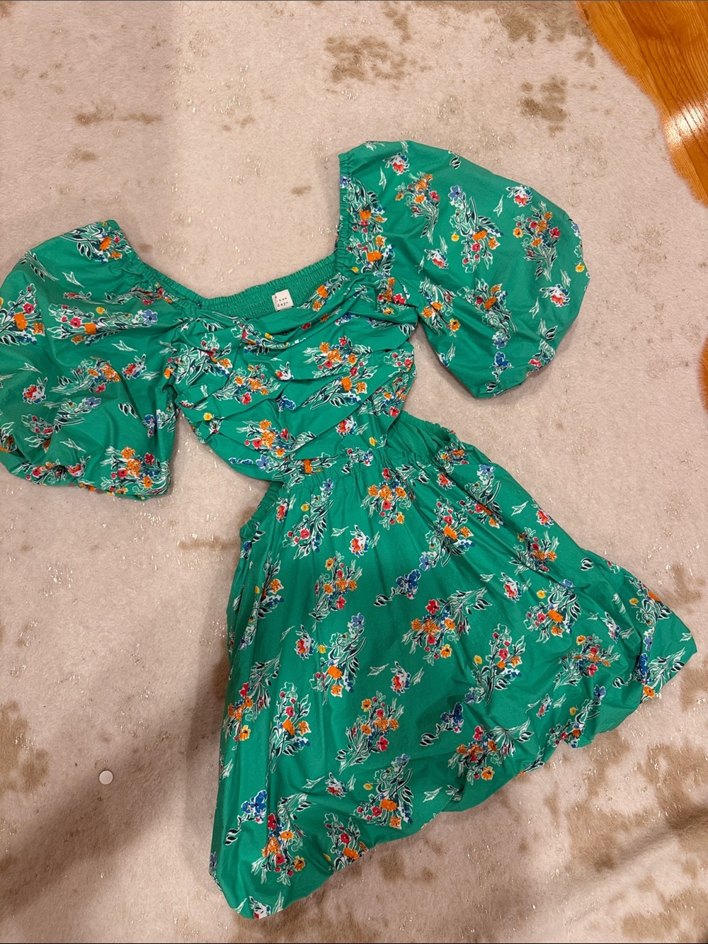 a new day Green Floral Puff-Sleeve Sundress